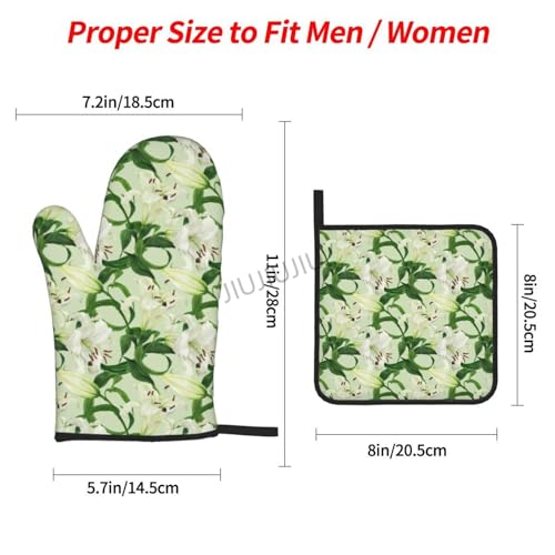 Oven Mitts and Pot Holders Set Lily Flower Patterns Non-Slip Heat Resistant Oven Mitts and Potholder for Cooking Baking Grilling BBQ - immagine 3