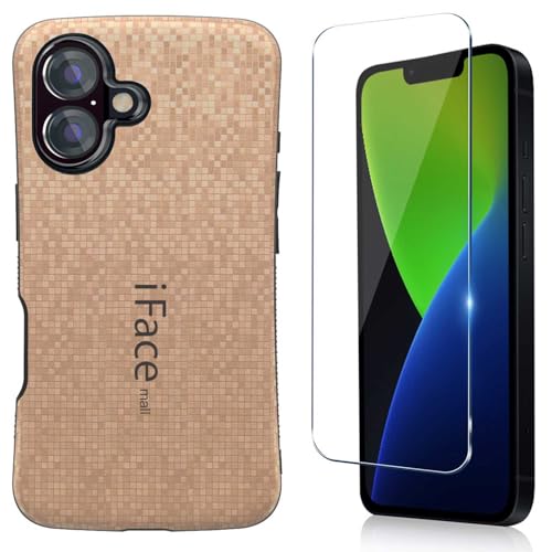 iFace mall iPhone 16 用 ケース & 強化ガラスフィルムセット 2点 指紋防止 ワイヤレス充電 軽量 薄型 アイフェイス モール アイフォン16 カバー ストラップホール 耐衝撃 iPhone16 対応 スマホケース TPU 2重構造