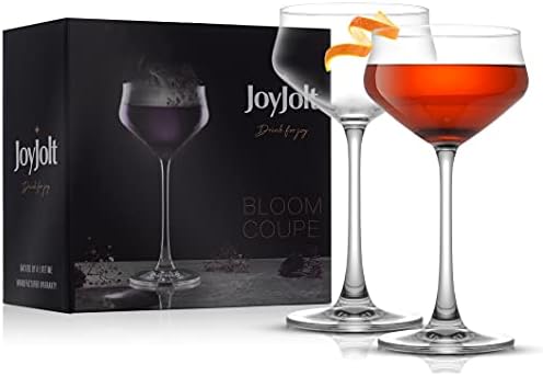 JoyJolt Bloom Coupe Crystal Glasses – Premium Coupe Cocktail Glasses Made in Europe – 9.2 oz / 275 ML Bar Glasses – Set of two Crystal Martini Glass for Cocktails, Summer season Drinks, Champagne, Martini