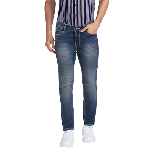 Image of Parx Men's Cotton Blend Dobby Pattern Skinny Cropped Fit Flat Front Jeans