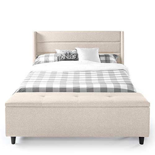 Mellow Peekabo Upholstered Platform Beds With Headboard And End Of Bed Storage Ottoman, Full, Beige #TOP2