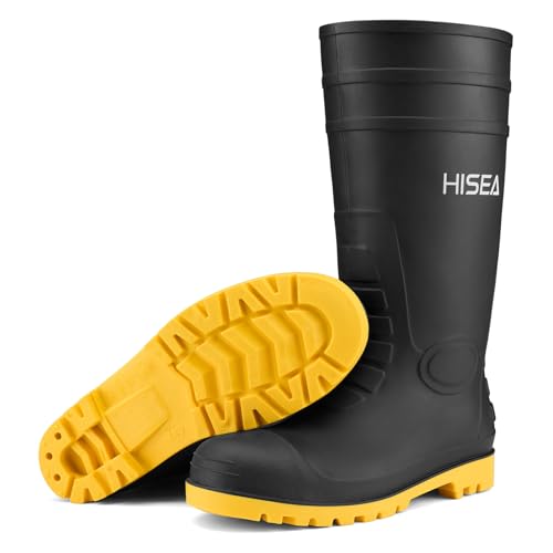 Image of HISEA Men's Steel-Toe Rain Boots, Rubber Boots Waterproof Slip Resistant