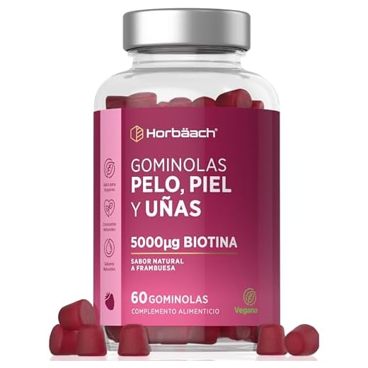 Gominolas para el Pelo Piel y Uñas | Biotina 5000 mcg + C, E y más | Vitaminas para el cabello | 60 Gummies Veganas | Hair Skin Nails Vitaminas | Horbaach