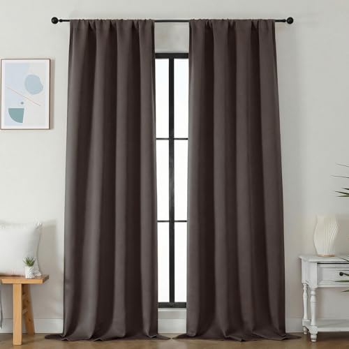 Image of Simplebrand Ava Chocolate Blackout Curtains for Bedroom 96 Inches Long 2 Panels, Solid Thermal Insulated, Energy Saving Nursery Window Treatment Curtains Blackout Drapes, W40 x L96 Inch, Chocolate