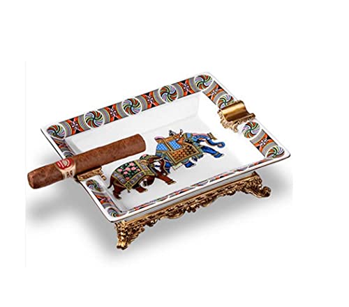 ROM Products Boîte à cigares Cigarette Cendrier Cendrier de Bon augure Éléphants Cendrier en céramique Base sculptée en cuivre Décoration de Bureau à Domicile Ornement, Boîte-Cadeau E Cover