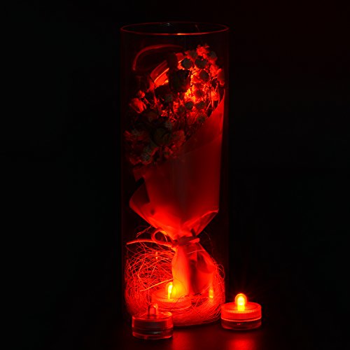 Image of KITOSUN Submersible LED Lights cr2032 Battery Powered Underwater Waterproof LED Tea Light Candles for Events Wedding Centerpieces Vase Floral Xmas Holidays Home Decor Lighting(Pack of 12) (Red)