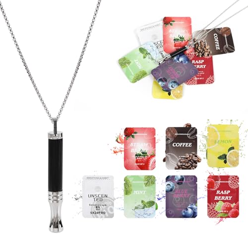Breathe Free Necklace 7 Flavors Nicotine Free Quit Smoking Inhaler Flavored Air Inhaler Oral Fixation Aid Breathing Necklace for Anxiety Relief Reusable Stop Vaping Gift
