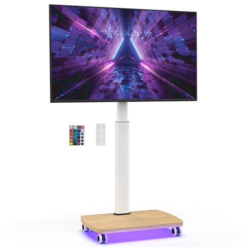 Best TV Height for Couch: Perfect Adjustable Stands for Comfortable Viewing 4 AOKCOS Rolling TV Stand with LED Lights for 43-75 Inch TV, 8-Height Adjustable Mobile TV Stand with 12° Tilt, Wooden Base Floor TV Mounts, Max Load 110lbs, VESA 100x100mm to 600x400mm, White