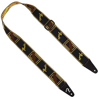 Fender© »Weighless™ » Monogram Sangle pour Guitare et Basse – 5cm de large – Noir/Jaune/Brun - Les Beatles, Paul McCartney, John Lennon, RIngo Starr, George Harrison