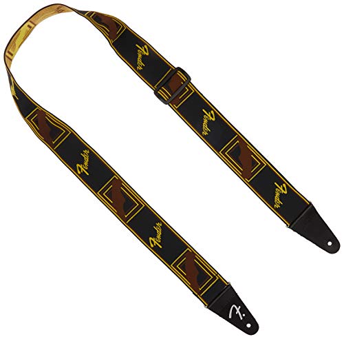 Fender© »Weighless™ » Monogram Sangle pour Guitare et Basse – 5cm de large – Noir/Jaune/Brun - Les Beatles, Paul McCartney, John Lennon, RIngo Starr, George Harrison Fender©"Weighless™" Monogram Sangle pour Guitare et Basse - 5cm de large - Noir/Jaune/Brun