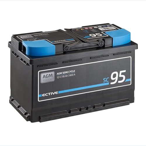 ECTIVE - AGM Semi Cycle Batterie SC95 12V 95Ah 800A - Starterbatterie & Versorgungsbatterie wartungsfrei - VRLA Start- & Aufbaubatterie für Autos, Boote, Van, Camper