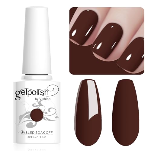 Vishine 8ML Dark Brown Gel Nail Polish - Long-Lasting Soak Off Fall Color for Nail Art Manicure Salon at Home L039