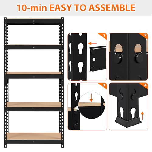Topeakmart-5-Tier-Utility-Shelves-Metal-Storage-Shelves-Adjustable-Shelving-Units-Boltless-Assembly-Garage-Shelves-Shed-Shelving-for-Warehouse-Garage-Shed-Basement-Black-275-x-12x-60-Inch