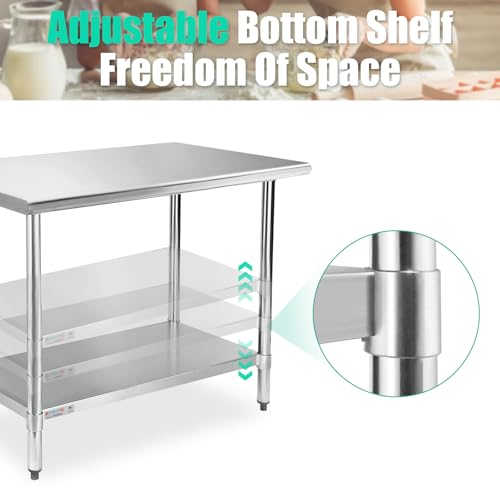 Image of STABLEINK NSF Stainless Steel Work Table 48x30 Inches 4ft, Metal Prep Table with Adjustable Undershelf, for Commercial Kitchen, Restaurant, Hotel, Laundry and Garage