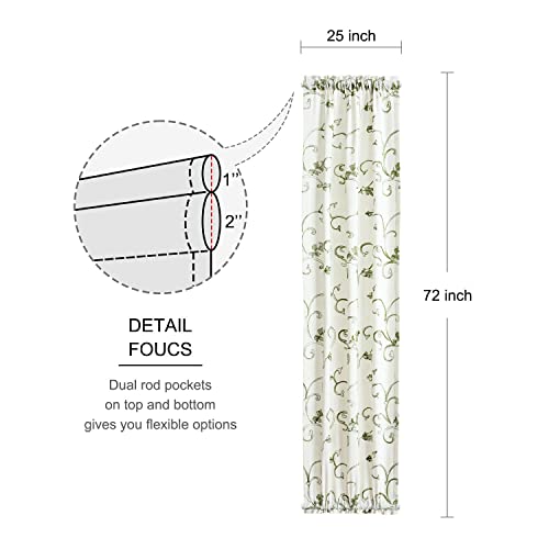 Image of VOGOL French Door Curtains, Green Vines Embroidered Privacy Doorway Curtains, 1 Piece 25 x 72 Inches Window Treatment for Sidelight Glass Window, Rod Pocket