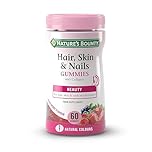 Nature's Bounty Hair, Skin and Nails Gummies - Pack of 60 Gummies, 30 Day Supply - with Collagen, Biotin, Zinc and Vitamins C and E - Supports Hair Growth and Healthy Shine