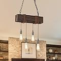 Farmhouse Pendant Light for Kitchen Island,4 Light Adjustable Dining Room Light Fixture,Rustic Wood Chandelier for Kitchen Pool Table Living Room Cabin.