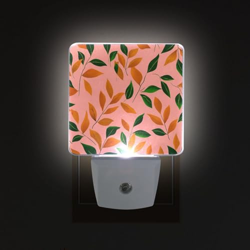 Luz Nocturna con Sensor Automático y Diseño en Hojas Naranja y Verde miniatura 2