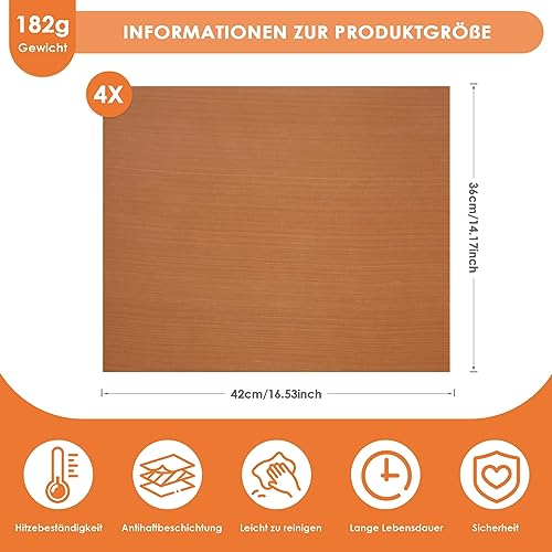 Xikulia Permanente Backfolie, wiederverwendbares Backpapier für Ofen und Grill – hitzebeständig und antihaftbeschichtet, frei, 4er-Set Back-Grillmatte für BBQ, Kekse, Pizzagrill – Bild 3