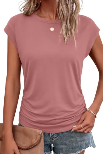 Image of Bliwov Womens Summer Tops Cap Sleeve Crew Neck Casual T Shirts