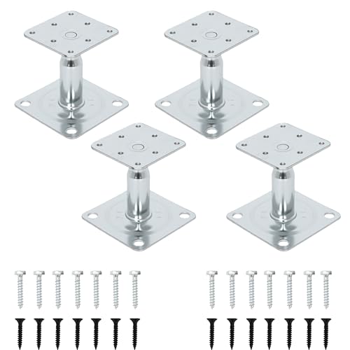 aleawol 4 Stück Pfostenträger Höhenverstellbar, 100-150 mm Verzinktem Stahl Stützenfuß, Stützenfuß Bodenfuß Mit Schrauben für Pergolen Carports Zäune Unterstände Terrassen
