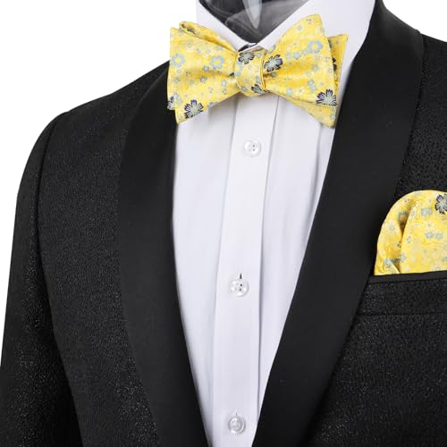 Image of Alizeal Mens 2pcs Floral Self-tied Bow Tie Pocket Square Set | Premium Classic Pocket Square Perfect for Wedding Proms Business