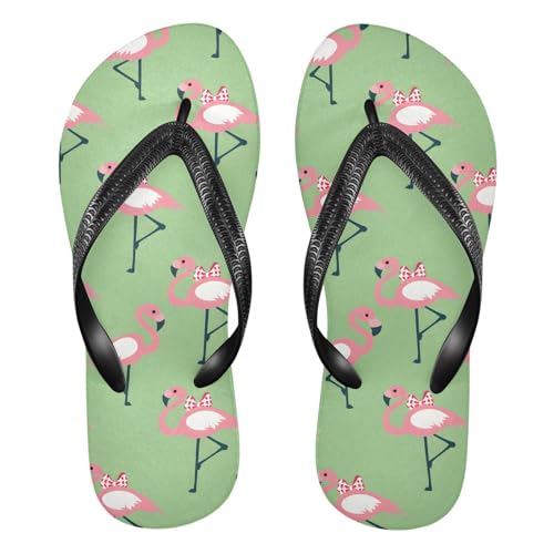 ALAZA Cute Flamingo Bow Flip Flops for Women Fashion Beach Slippers Comfort Mens Flip Flops Non-Slip Rubber Shower Slippers Sandal for Hotel Travel Sport,XS