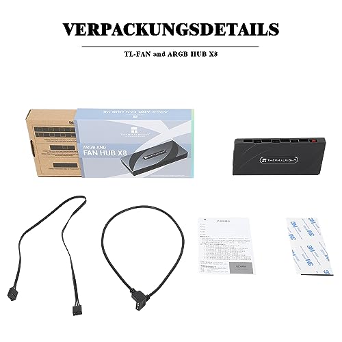 TR y ARGB HUB×8, Controlador de/PWM utilizado Fuente de alimentación SATA, Soporte de concentrador 8 grupos de ventiladores,Ventilador de PC PWM y controlador de ventilador ARGB,Cable SATA no incluido - imagen 2