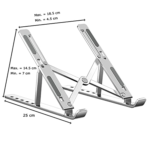 Image of VOLO Adjustable Heavy Aluminum Laptop Stand - Foldable Portable Notebook Riser | Ergonomic Laptop Holder for Desk | Compatible with MacBook, HP, Lenovo, Dell & All 10-17 inch Laptops & Tablets (Silver)