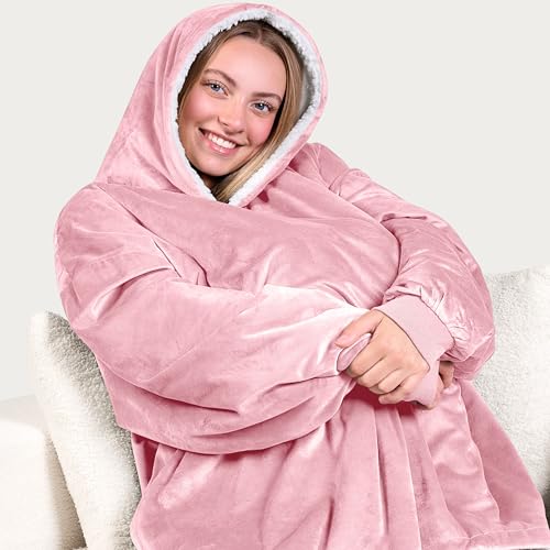 Image of Bare Home Wearable Blanket Hoodie - Soft Plush Sherpa - Warm and Cozy - Oversized Wearable Blanket