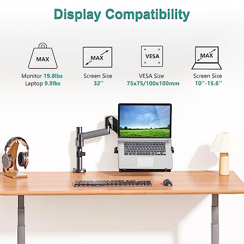Image of WALI Laptop Tray Desk Mount for 1 Laptop Notebook Fits 10-15.6 Inch, Monitor Arm with Vented Cooling Platform Stand (GSDM001LP), Black
