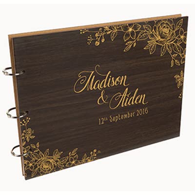 Darling Souvenir Personalized Engraved Laser Cut Wedding Guest Book Wooden Cover Sign-in Book Registry Guestbook Scrapbook-4N