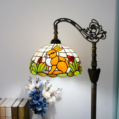 Image of Tiffany Floor Lamp Fairy tale rabbit Stained Glass Lamps Gooseneck Adjustable Corner Vintage Style Corner Standing Reading Light Lamps for Bedroom Living Room Sofa French countryside Home Decoration