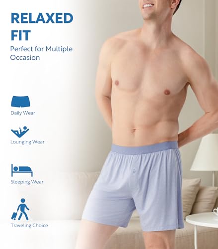 Image of DAVID ARCHY Mens Boxers Soft Rayon Made from Bamboo Boxers for Men Pack Loose Underwear Cooling Mens Boxer Shorts