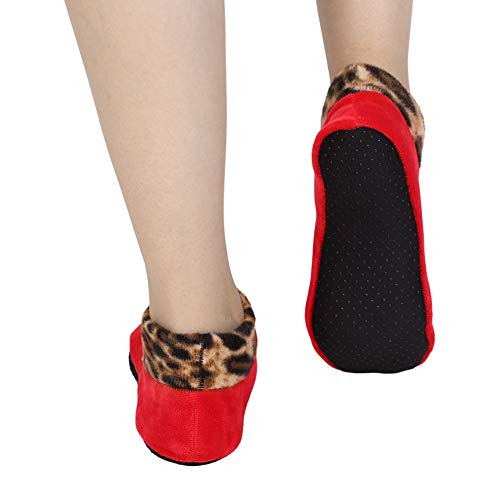 Image of Womens Non Slip Grip Socks Leopard Print Soft Cozy Thick House Indoor Boot Sock Shoes Winter Thermal Fleece Slipper Socks