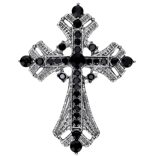 Image of Cross brooches and pins for women Sparkling Aquamarine Clear Crystal Rhinestones Holy Cross Christian Religious Jewelry