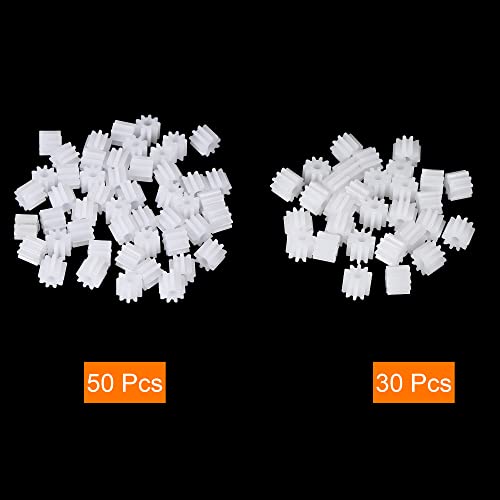 MECCANIXITY 30pcs Plastic Gears White 10 Teeth Model 102A and 50pcs Plastic Gears 9 Teeth Model 092A Reduction Gear Plastic Worm Gears for RC Robot Motor