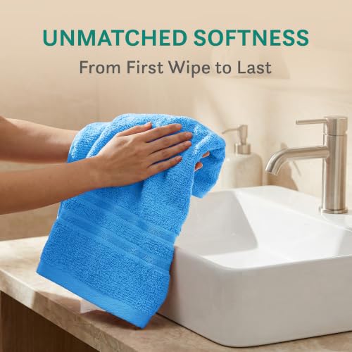 Image of MYTRIDENT Trident Hand Towels, 2 Piece Set, 100% Cotton, Highly Absorbent, Super Soft, 400 GSM, Ocean Blue