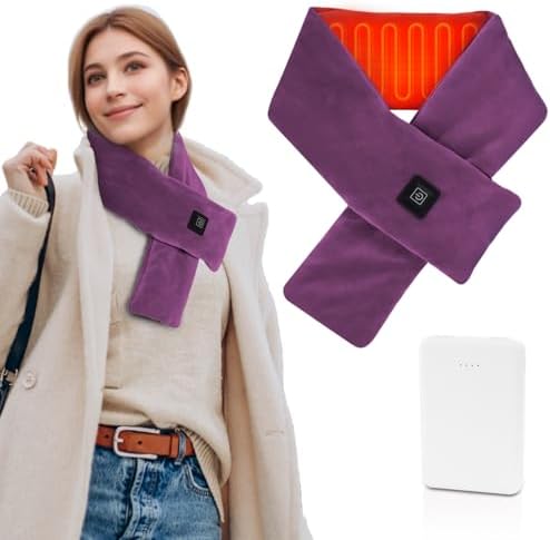 Girasol Heated Neck Wrap Heated Scarf for Neck Pain Relief, Neck Heating Pad with 5000mAh Power Bank, Cordless Thermal Neck Brace Electric Heated Neck Warmer with 3 Heating Levels (Purple)
