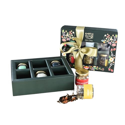 Image of OH CHA - Assorted Tea Gift Box, Detoxers Box| Tea Gift Set with 6 Flavors | Whole Green Tea Leaves | Healthy Exotic Tea Sampler Pack | Birthday Gift, Wedding Gift | Corporate Gifts for Diwali