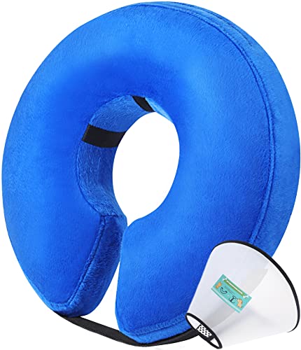 Soft Inflatable Dog Cone Collar Set, Protective Dog Donut Collar With A Comfy Plastic Cone For Dogs After Surgery, 2 E-Collars Protect More Areas, Adjustable Dog Cones For Large Medium Small Dogs (M) #TOP4
