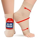 KEMFORD Ankle Compression Sleeve - Plantar Fasciitis Braces - Open Toe Compression Socks for Swelling, Sprain, Neuropathy, Foot Arch Support for Men and Women - 15-20mmhg, L, Beige