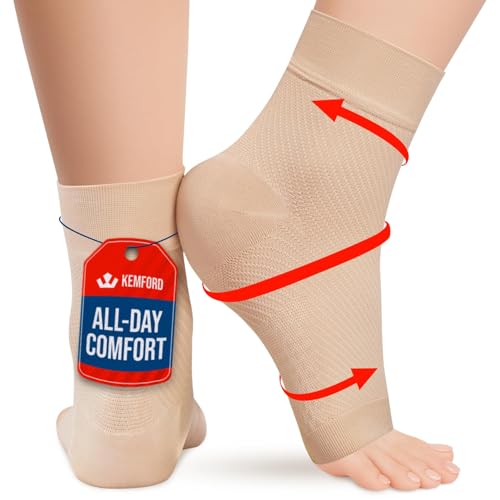 Image of KEMFORD Ankle Compression Sleeve - 1-Pair, Plantar Fasciitis Braces - Open Toe Compression Socks for Swelling, Sprain, Neuropathy, Arch Support for Men and Women