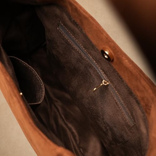 Image of Theater Fudge Shoulder Bag for Women | Structured Faux Leather & Faux Suede Hobo Tote with Magnetic Closure | Spacious Everyday Handbag with Internal Zip Pocket
