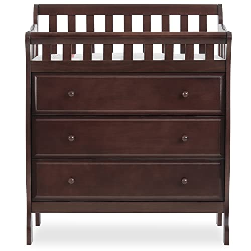 Dream On Me Marcus Changing Table And Dresser In Espresso, Features 3 Spacious Drawers, Non-Toxic Finishes, Comes With 1" Changing Pad, Made Of Solid Wood