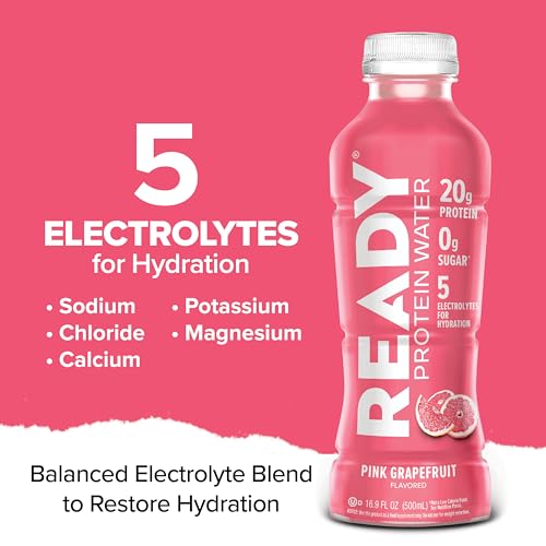 Image of Ready Clear Protein Water, Pink Grapefruit, 20g Whey Protein Isolate 12Pack | 0 sugar, Low-calorie sports drink with electrolytes & essential amino acids for hydration & recovery; 16.9 fl oz