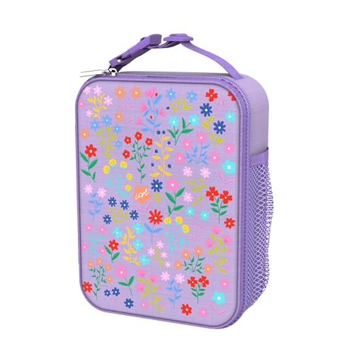 ion8 Bolsa Termica Porta Alimentos, Cremallera Fácil Acceso en 3 Lados, Bolsillo Externo para Botellas, Acolchado y Forrado Lavable, Parche de Nombre, Poliéster, Impreso, Floral Delicado