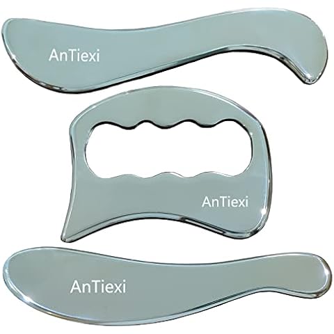 Medical Grade Stainless Steel Gua Sha Tool Set,Scraping Massage Tool -AnTiexi IASTM Tool Set Great Soft Tissue Mobilization Tool (3pcs Set) Cover