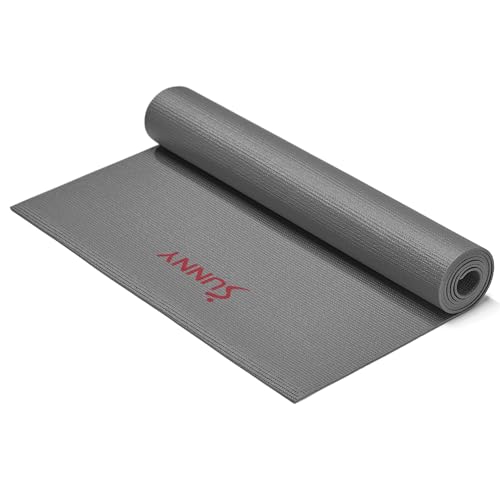 Sunny Health & Fitness Exercise Yoga Mat – Firm Studio Support for Stability & Grounded Balance – Durable, Tear-Resistant & Portable for Yoga, Pilates & Floor Workouts - Gray – NO. 031-GY
