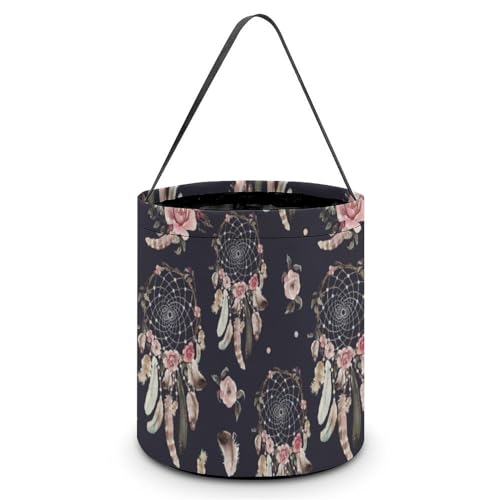 Watercolor Ethnic Boho Floral Pattern Cute Easter Basket Bags Eggs Bucket Candy Tote Decorations Gifts Party Storage Bag